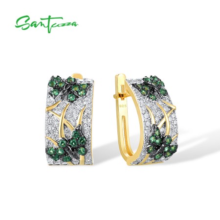 SANTUZZA 925 Sterling Silver Earrings Green Spinel Butterfly Animal Gold Plated Jewelry