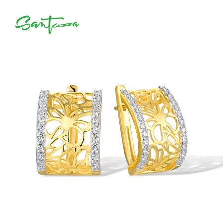 SANTUZZA 925 Sterling Silver Earrings White Cubic Zirconia Butterfly Jewelry