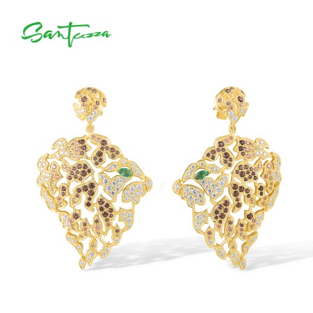 SANTUZZA 925 Sterling Silver Drop Earrings Multi Gems Vintage Sea Fish Jewelry
