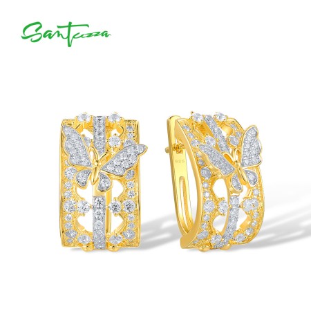 SANTUZZA 925 Sterling Silver Earrings White Cubic Zirconia Butterfly Fine Jewelry