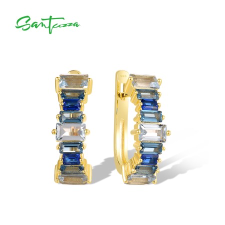 SANTUZZA 925 Sterling Silver Earrings Blue Spinel Geometric Jewelry
