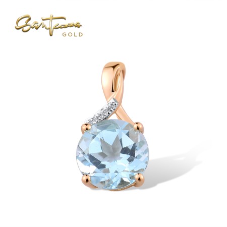 SANTUZZA 14K 585 Rose Gold Pendant  Blue Topaz Diamond Fine Jewelry