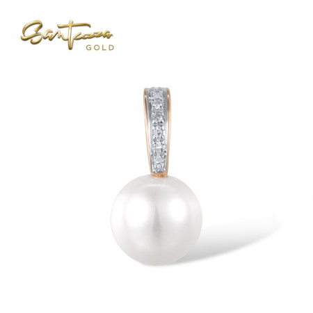 SANTUZZA 14K 585 Rose Gold Pendant Diamond Fresh Water Pearl Fine Jewelry
