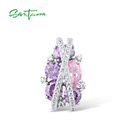 SANTUZZA 925 Sterling Silver Pendant  Sparkling Blue Purple Pink White Cubic Zirconia Jewelry