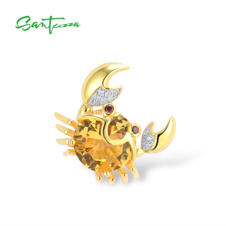 SANTUZZA 925 Sterling Silver Pendant Yellow Stones Garnet White CZ Crab Fine Jewelry