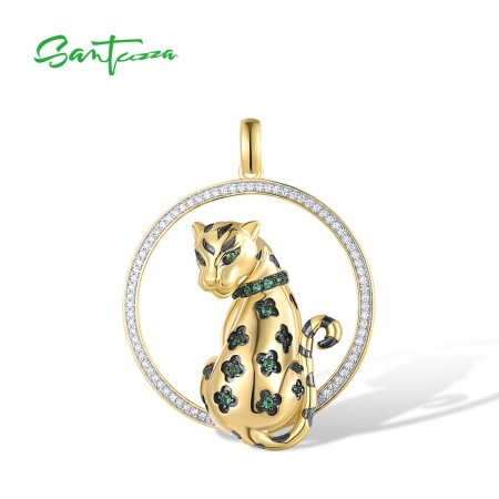 SANTUZZA 925 Sterling Silver Pendant White CZ Green Spinel Lapard Fine Jewelry