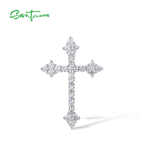 SANTUZZA 925 Sterling Silver Pendant White Cubic Zirconia Cross Pendant Jewelry