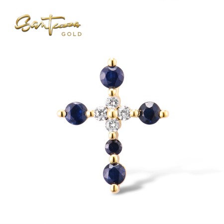SANTUZZA 14K 585 Yellow Gold Cross Pendants Blue /White Sapphire Fine Jewelry