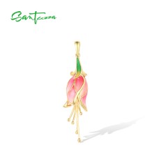 SANTUZZA 925 Sterling Silver Pendant Elegant Gold Color Tulip Flower Jewelry Enamel
