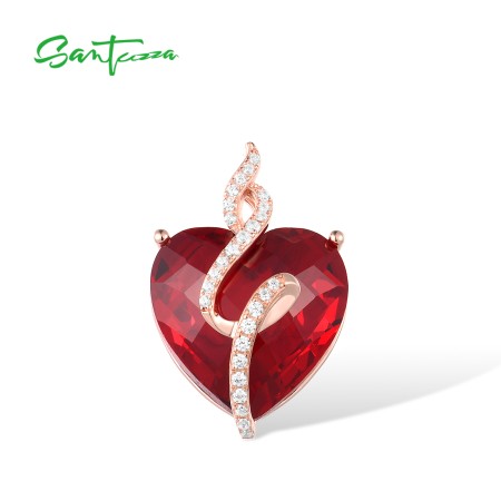 SANTUZZA 925 Sterling Silver Pendant Red Stones White CZ Heart Fine Jewelry