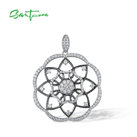 SANTUZZA 925 Sterling Silver Pendant White Cubic Zirconia Kaleidoscope Pendant Fine Jewelry