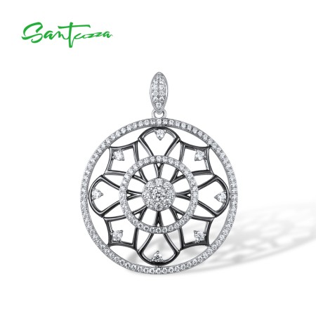 SANTUZZA 925 Sterling Silver Pendant White Cubic Zirconia Kaleidoscope Pendant Fine Jewelry