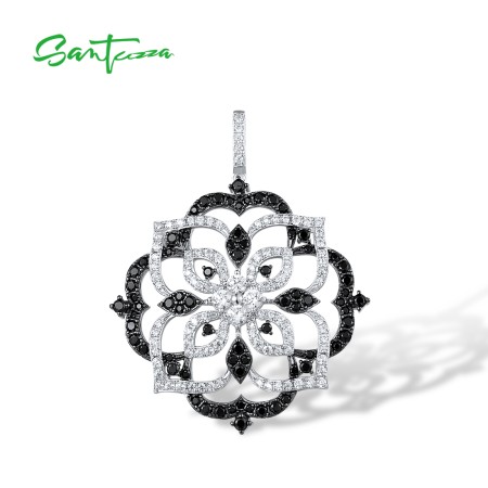 SANTUZZA 925 Sterling Silver Pendant Black Spinel White CZ Kaleidoscope Jewelry