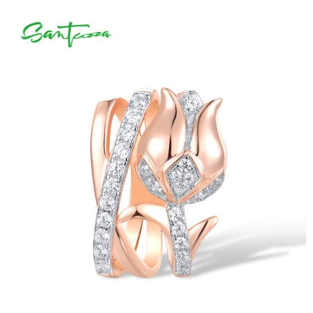 SANTUZZA 925 Sterling Silver Pendant White Cubic Zirconia Rose Gold Color Flower Fine Jewelry