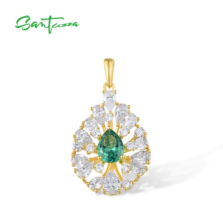 SANTUZZA 925 Sterling Silver Pendant White CZ Green Spinel Jewelry