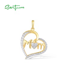 SANTUZZA 925 Sterling Silver Pendant White Cubic Zirconia Double Heart Mothers Day Jewelry