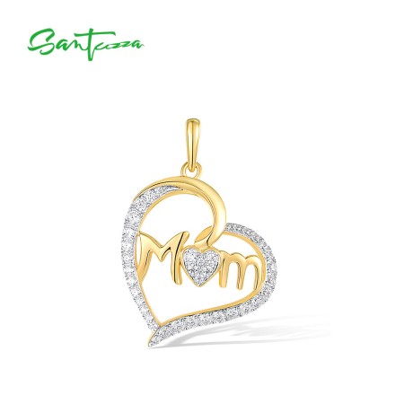SANTUZZA 925 Sterling Silver Pendant White Cubic Zirconia Double Heart Mothers Day Jewelry