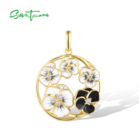 SANTUZZA 925 Silver Sterling Pendant White Cubic Zirconia Fantastic Colorful Flower Jewelry