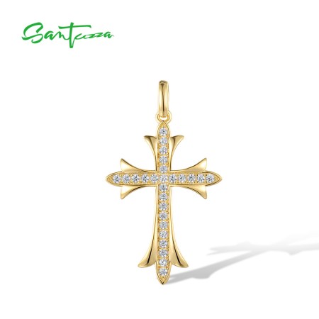 SANTUZZA 925 Sterling Silver Pendant White Cubic Zirconia Cross Fine Jewelry