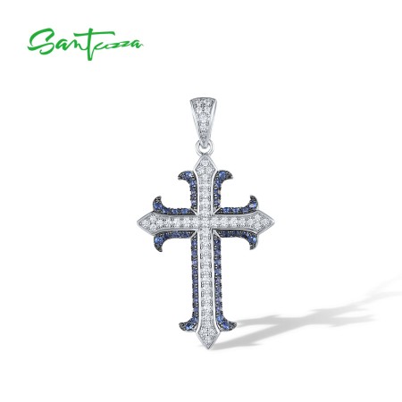 SANTUZZA 925 Sterling Silver Pendant White Blue Stone Cross Fine Jewelry