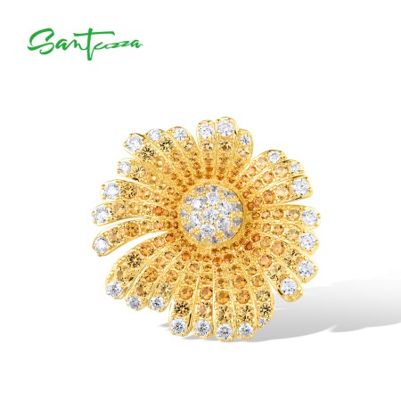 SANTUZZA 925 Sterling Silver Pendant Yellow Nano Crysta Sun Flower Jewelry