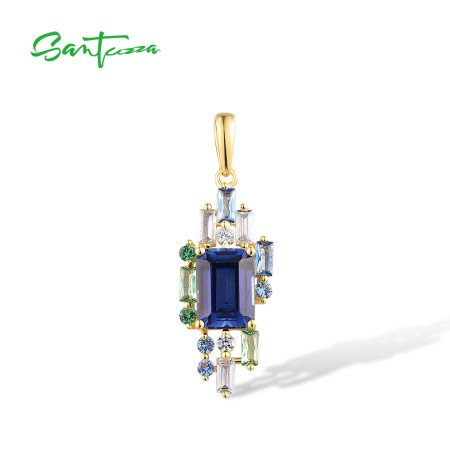 SANTUZZA 925 Sterling Silver Pendant Sparkling Blue Spinel Chic Starry Jewelry