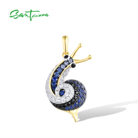 SANTUZZA 925 Sterling Silver Pendant Sparkling Blue Black Spinel White CZ Snail Fine Jewelry Sets