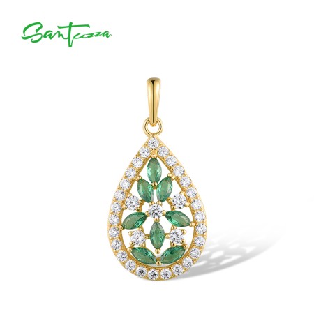 SANTUZZA 925 Sterling Silver Pendant Sparkling Green Spinel White CZ Jewelry