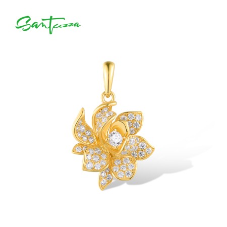 SANTUZZA 925 Sterling Silver Pendant Sparkling White Zircon Unique Fancy Jewelry