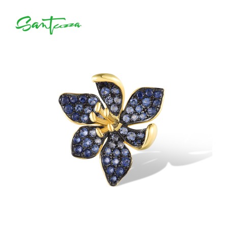 SANTUZZA 925 Sterling Silver Pendant for Lady Sparkling Blue Spinel Chic Flower Jewelry