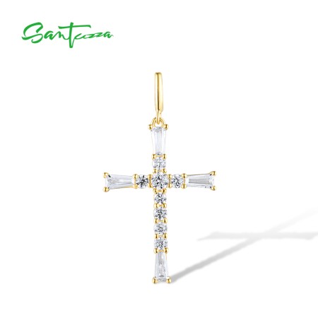 SANTUZZA 925 Sterling Silver Cross Pendant White White Cubic Zirconia Jewelry