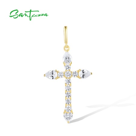 SANTUZZA 925 Sterling Silver Pendant White White Cubic Zirconia Cross Jewelry