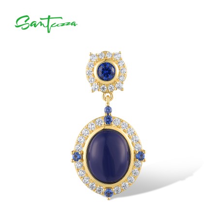 SANTUZZA 925 Sterling Silver Pendant White Blue CZ Created Lapis Jewelry