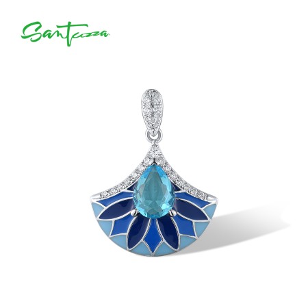 SANTUZZA 925 Sterling Silver Pendant Sparkling Blue Stone Enamel Jewelry