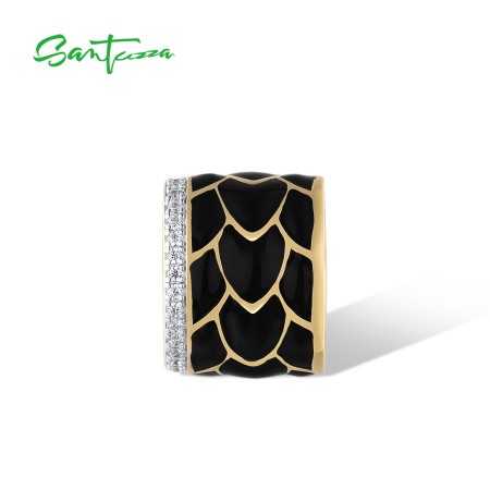 SANTUZZA Silver Pendant 925 Sterling Silver Yellow Plated Black Enamel Neutral Style Circle Jewelry