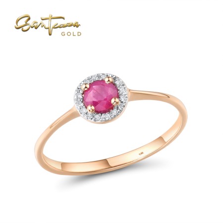 SANTUZZA 14K 585 Yellow/ Rose/ White Gold Ring Round Emerald/ Blue Sapphire/ Ruby/Topaz Diamond Chic Fine Jewelry