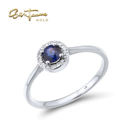 SANTUZZA 14K/9K 585 Yellow/ Rose/ White Gold Ring Round Emerald/ Blue Sapphire/ Ruby/Topaz Diamond Chic Fine Jewelry