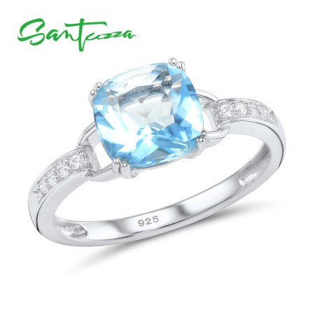 SANTUZZA 925 Sterling Silver Rings Newest Sky Blue Fine Jewelry