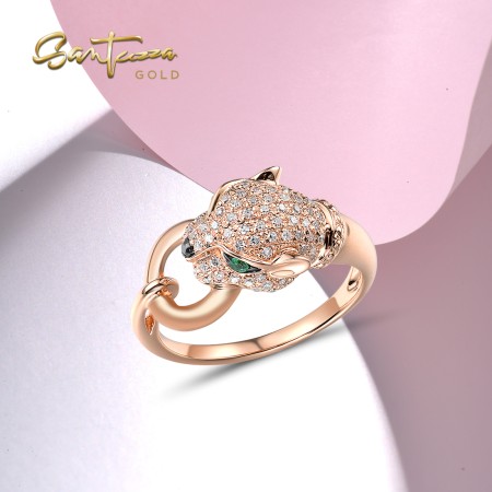 SANTUZZA 14K 585 Rose Gold Ring Leopard Ring Diamond Fine Jewelry