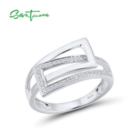 SANTUZZA Rings 925 Sterling Silver White Cubic Zirconia Linear Fine Jewelry