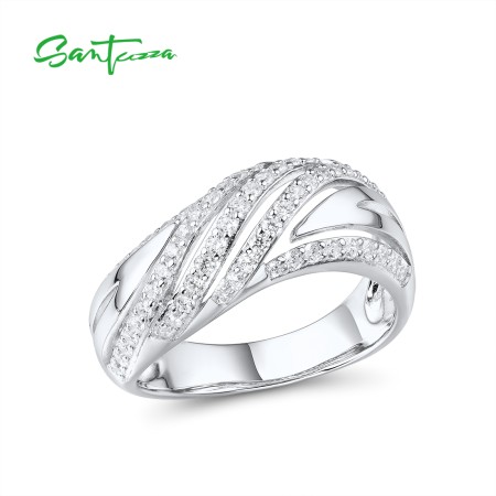 SANTUZZA 925 Sterling Silver Ring White Cubic Zirconia Fine Jewelry