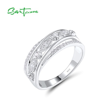 SANTUZZA 925 Sterling Silver Rings Sparkling White CZ Delicate Jewelry