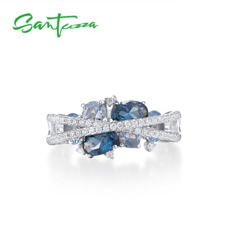 SANTUZZA Rings 925 Sterling Silver Blue Purple Pink Spinel Cubic Zirconia Jewelry