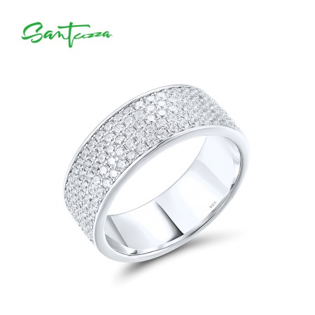 SANTUZZA 925 Sterling Silver Rings White Cubic Zirconia Fine Jewelry