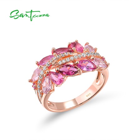 SANTUZZA Rings 925 Sterling Silver Sparkling Red Pink Stones White CZ Fine Jewelry