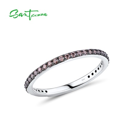 SANTUZZA 925 Sterling Silver Rings Chocolate CZ Gemstones Finger Stackable Fine Jewelry