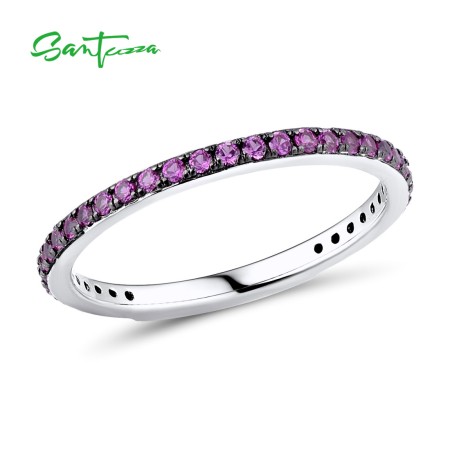SANTUZZA 925 Sterling Silver Rings Created Ruby Finger Stackable Fine Jewelry