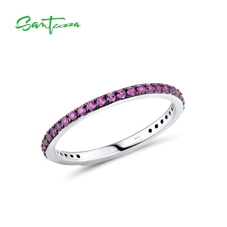 SANTUZZA 925 Sterling Silver Rings Created Ruby Finger Stackable Fine Jewelry