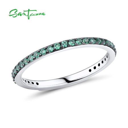 SANTUZZA 925 Sterling Silver Rings Green Spinel Finger Stackable Fine Jewelry