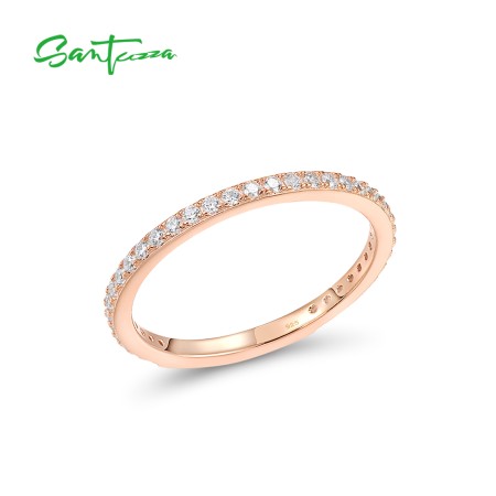 SANTUZZA 925 Sterling Silver Rings White Cubic Zirconia Rose Gold Plated Finger Stackable Jewelry